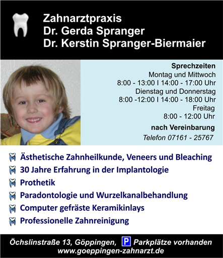 Zahnarztpraxis Dr. Gerda Spranger und Dr. Kerstin Spranger-Biermaier
